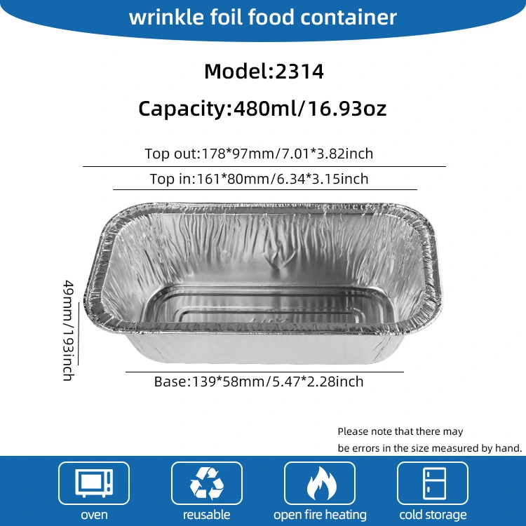 আয়তক্ষেত্রাকার এয়ার ফ্রায়ার বেকিং সিলভার অ্যালুমিনিয়াম ফয়েল পাত্রে