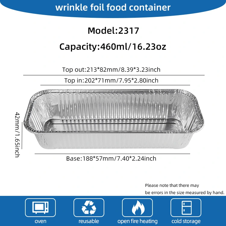 আয়তক্ষেত্রাকার ব্যাগুয়েটস সিলভার অ্যালুমিনিয়াম ফয়েল পাত্রে