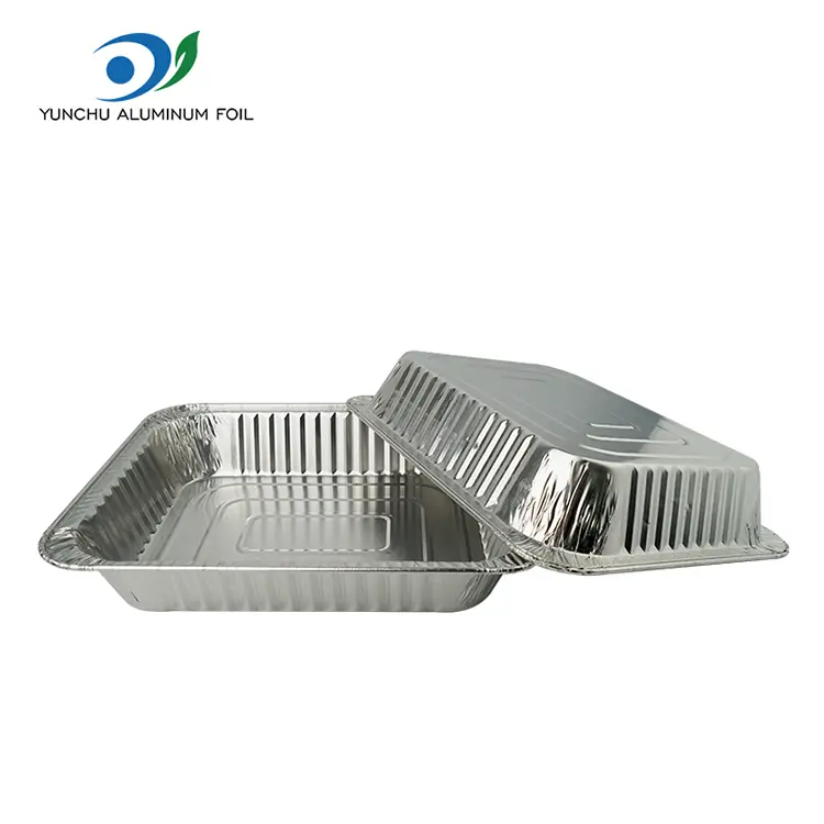 আয়তক্ষেত্রাকার টেকওয়ে টার্কি প্লেট সিলভার অ্যালুমিনিয়াম ফয়েল পাত্রে