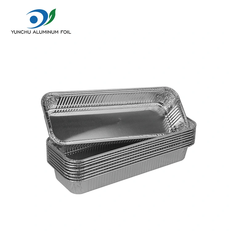 আয়তক্ষেত্রাকার বেকড রুটি সিলভার অ্যালুমিনিয়াম ফয়েল পাত্রে