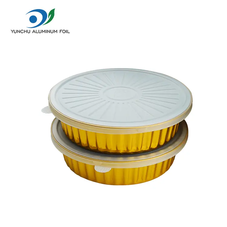 ডিসপোজেবল গ্র্যাচিন গোল্ডেন রাউন্ড অ্যালুমিনিয়াম ফয়েল পাত্রে