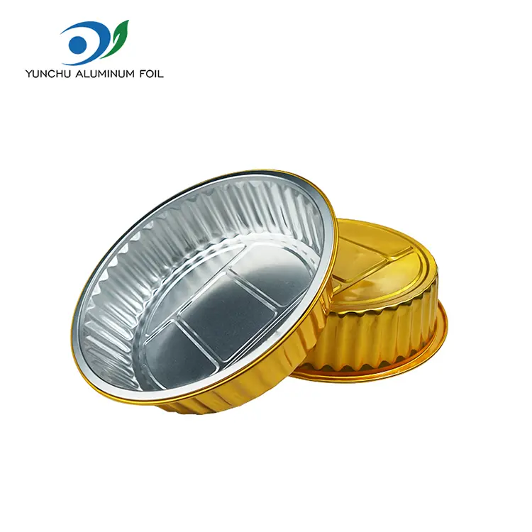 ডিসপোজেবল গ্র্যাচিন গোল্ডেন রাউন্ড অ্যালুমিনিয়াম ফয়েল পাত্রে