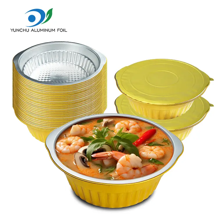 ডিসপোজেবল হট পট সোনার বৃত্তাকার অ্যালুমিনিয়াম ফয়েল পাত্রে