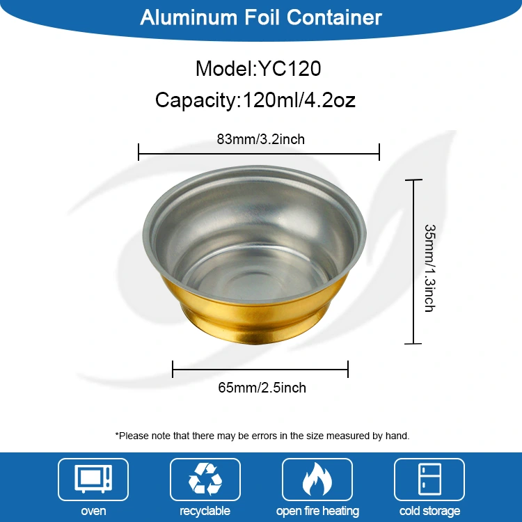 ডিসপোজেবল রাউন্ড টেকওয়ে বক্স ছোট গোল্ডেন বাটি অ্যালুমিনিয়াম ফয়েল পাত্রে