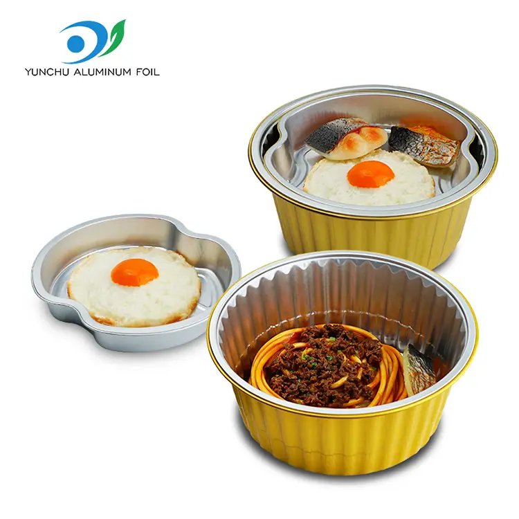 ডিসপোজেবল টায়ার্ড টেকওয়েস রাউন্ড অ্যালুমিনিয়াম ফয়েল পাত্রে ডিসপোজেবল টায়ার্ড টেকওয়েস রাউন্ড অ্যালুমিনিয়াম ফয়েল পাত্রে