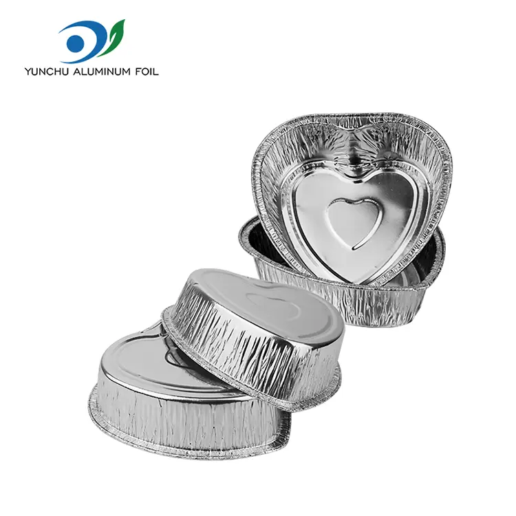 হৃদয় আকৃতির টেকওয়ে কেক সিলভার অ্যালুমিনিয়াম ফয়েল পাত্রে