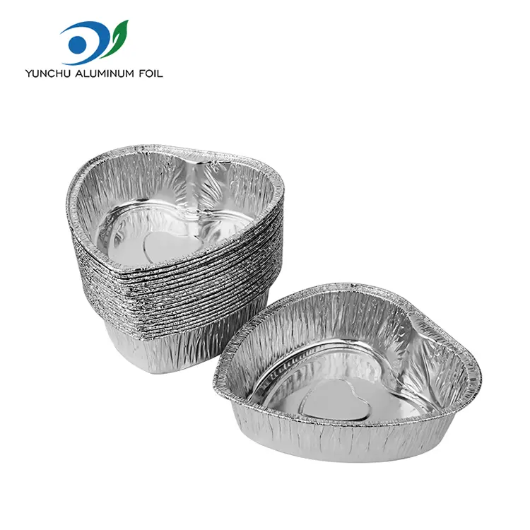 হৃদয় আকৃতির টেকওয়ে কেক সিলভার অ্যালুমিনিয়াম ফয়েল পাত্রে