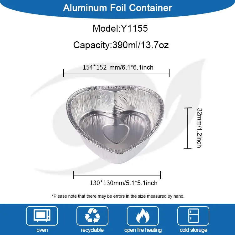 হৃদয় আকৃতির টেকওয়ে কেক সিলভার অ্যালুমিনিয়াম ফয়েল পাত্রে