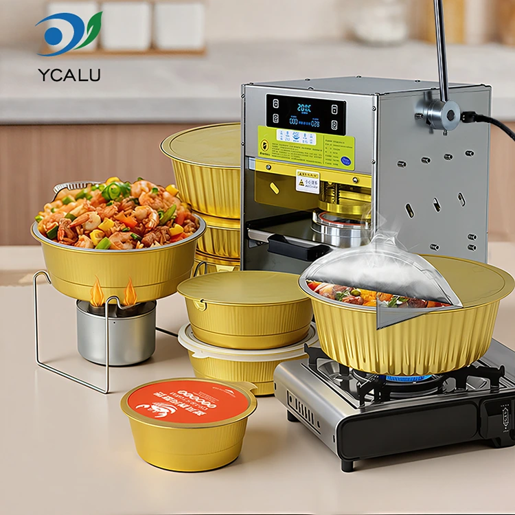 গোল্ড অ্যালুমিনিয়াম ফয়েল পাত্রে ম্যানুয়াল হিট সিলিং মেশিন