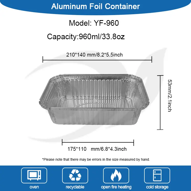 আয়তক্ষেত্রাকার এয়ার ফ্রায়ার সিলভার অ্যালুমিনিয়াম ফয়েল পাত্রে