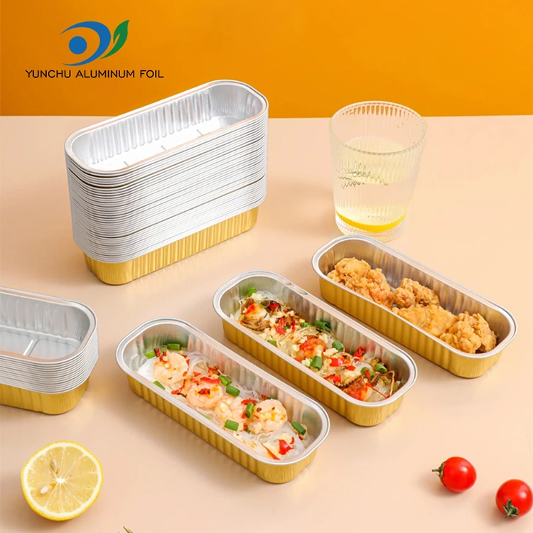 আয়তক্ষেত্রাকার বেকিং কেক স্মুথওয়াল অ্যালুমিনিয়াম ফয়েল পাত্রে