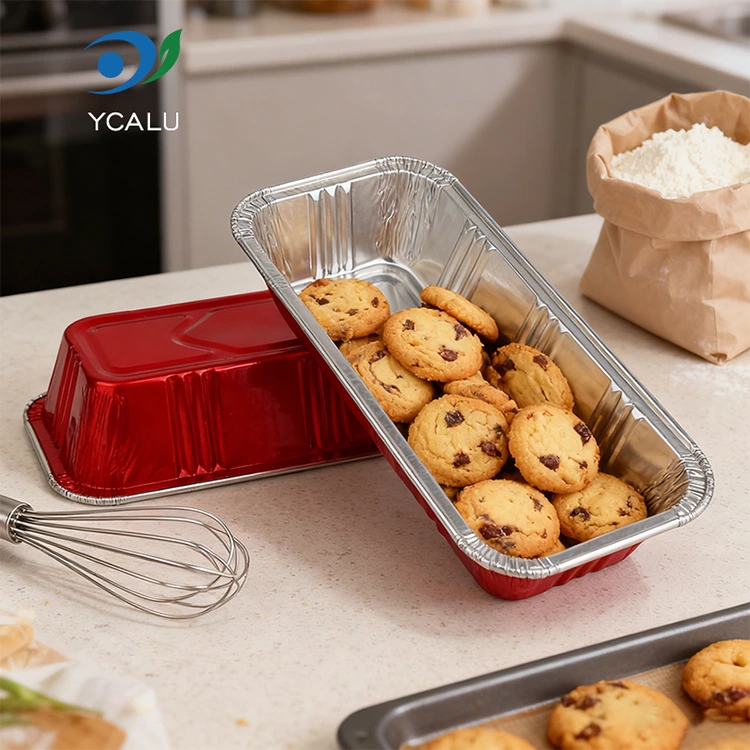 আয়তক্ষেত্রাকার লাল বেকারি ক্যাটারিং সিলভার অ্যালুমিনিয়াম ফয়েল পাত্রে