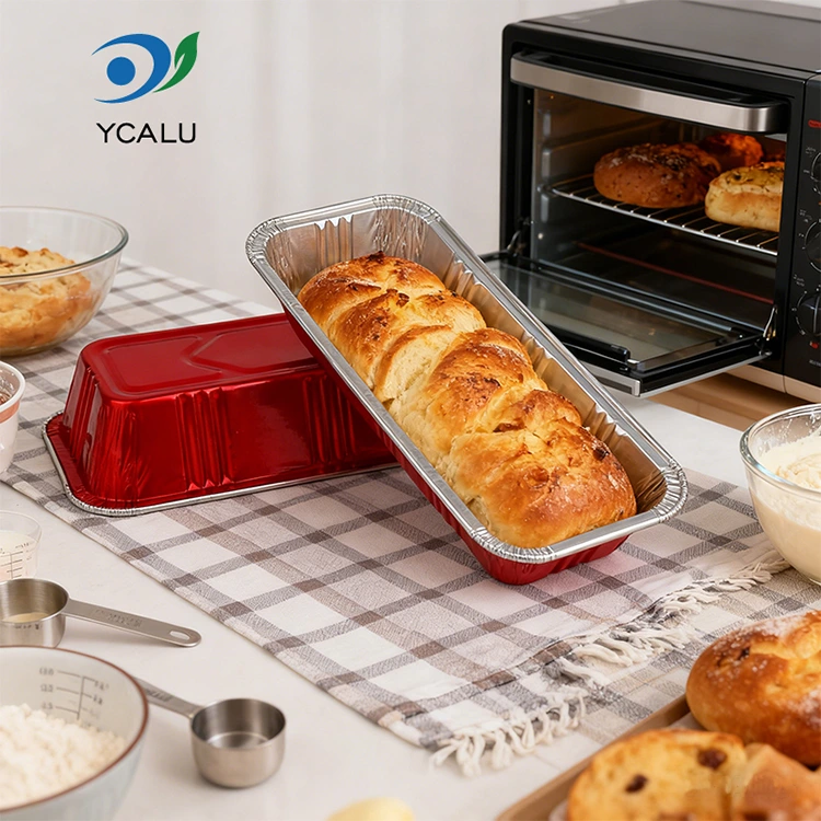 আয়তক্ষেত্রাকার লাল বেকারি ক্যাটারিং সিলভার অ্যালুমিনিয়াম ফয়েল পাত্রে