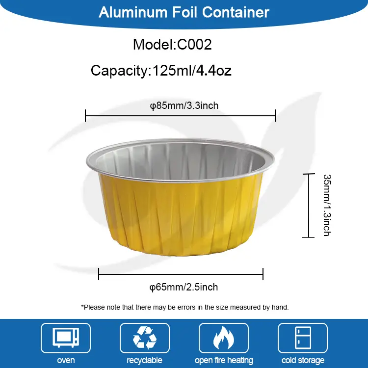 বৃত্তাকার বেকড কেক স্মুথওয়াল অ্যালুমিনিয়াম ফয়েল পাত্রে