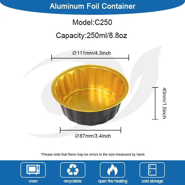 মিষ্টান্ন স্মুথওয়াল অ্যালুমিনিয়াম ফয়েল ধারকগুলির জন্য রাউন্ড বাটি