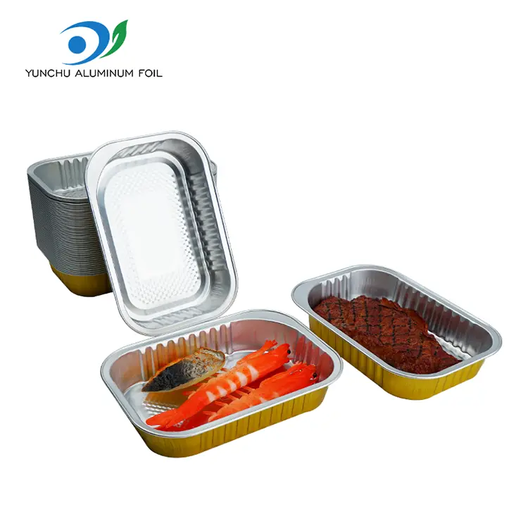 স্কোয়ার টেকওয়ে ডাইনিং সোনার অ্যালুমিনিয়াম ফয়েল পাত্রে স্কোয়ার টেকওয়ে ডাইনিং সোনার অ্যালুমিনিয়াম ফয়েল পাত্রে