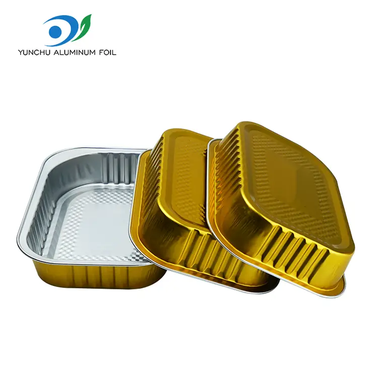 স্কোয়ার টেকওয়ে ডাইনিং সোনার অ্যালুমিনিয়াম ফয়েল পাত্রে