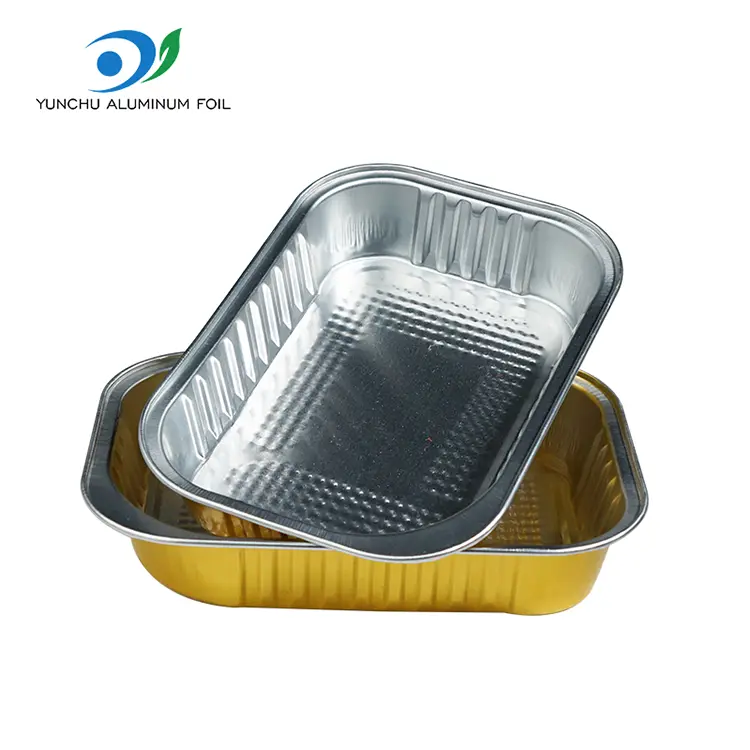 স্কোয়ার টেকওয়ে ডাইনিং সোনার অ্যালুমিনিয়াম ফয়েল পাত্রে