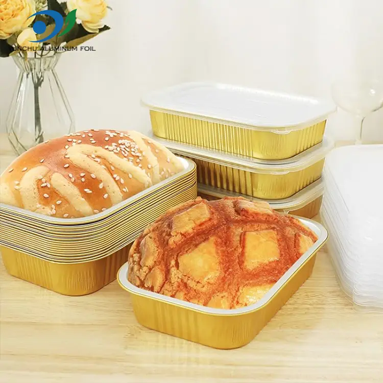 স্কোয়ার টেকওয়ে ডাইনিং সোনার অ্যালুমিনিয়াম ফয়েল পাত্রে