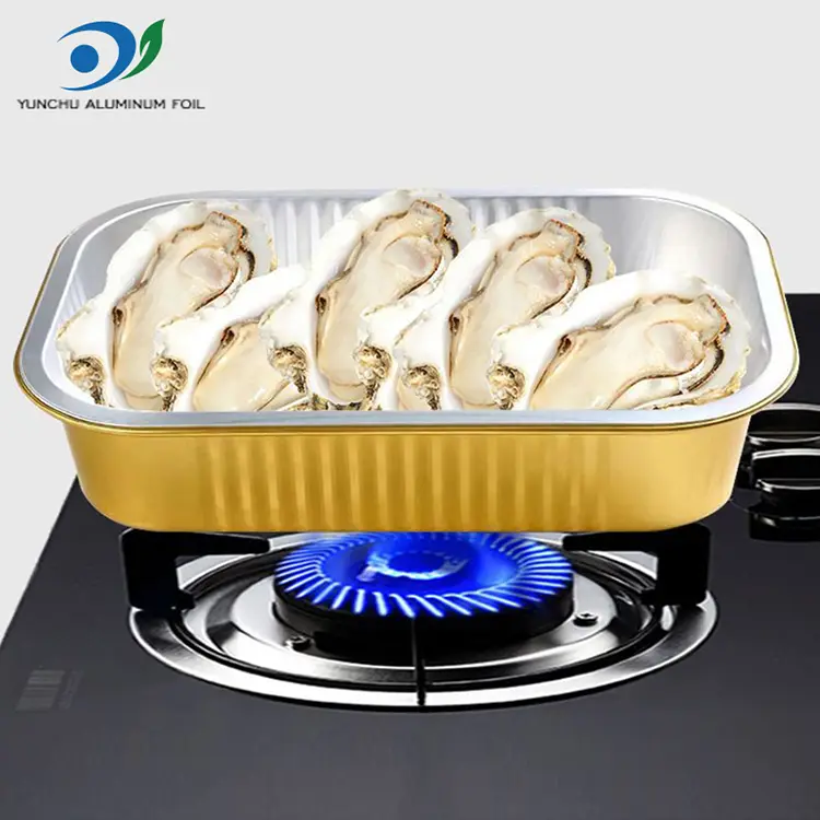 স্কোয়ার টেকওয়ে ডাইনিং সোনার অ্যালুমিনিয়াম ফয়েল পাত্রে