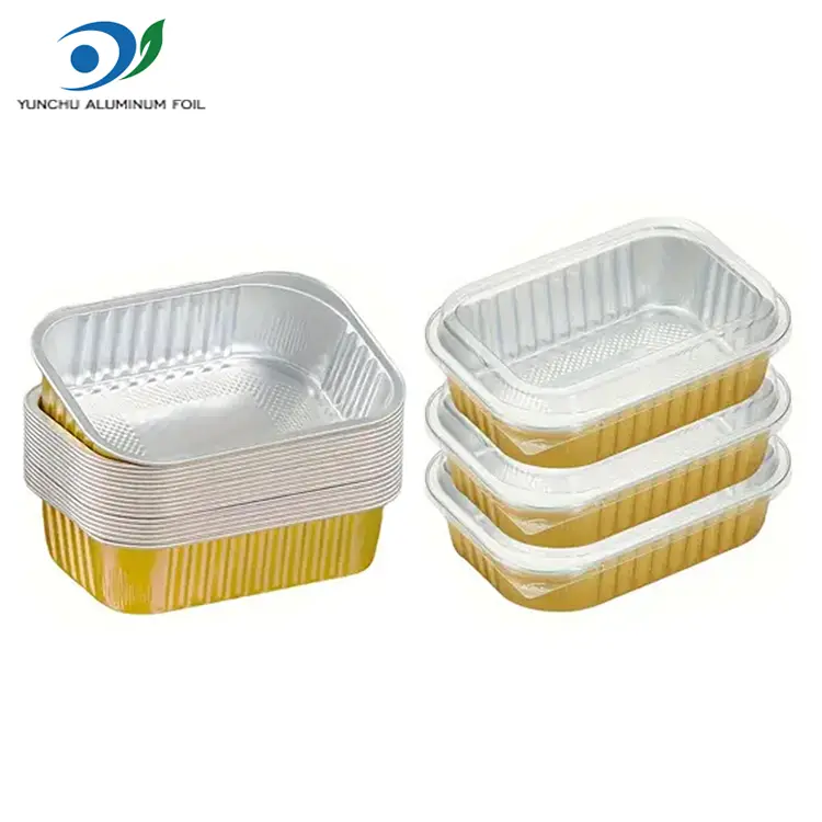 স্কোয়ার টেকওয়ে ডাইনিং সোনার অ্যালুমিনিয়াম ফয়েল পাত্রে