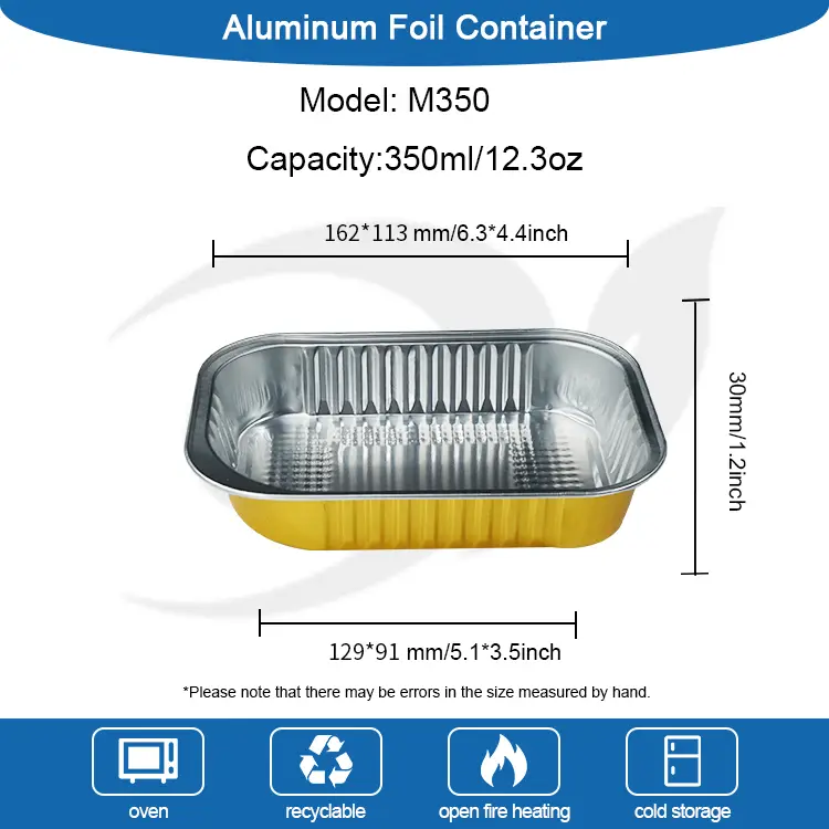 স্কোয়ার টেকওয়ে ডাইনিং সোনার অ্যালুমিনিয়াম ফয়েল পাত্রে