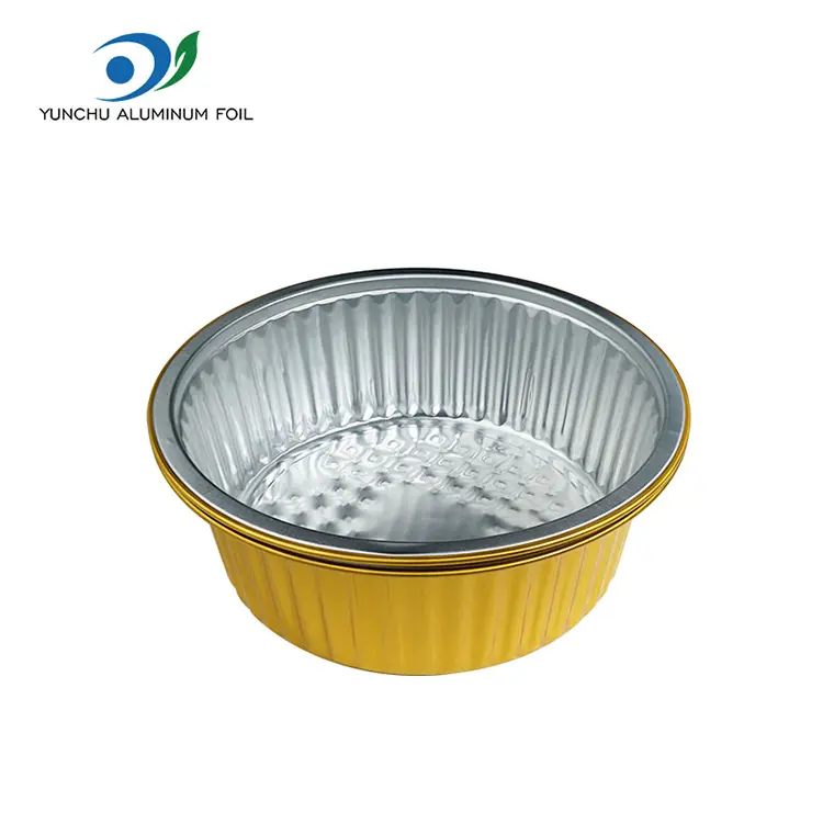 টেকওয়ে ছোট গরম পাত্র সোনালি বৃত্তাকার অ্যালুমিনিয়াম ফয়েল পাত্রে